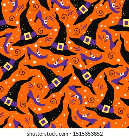 Halloween hand drawn vector seamless pattern.
