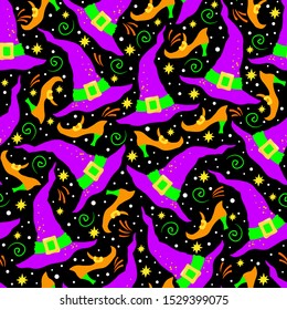 Halloween hand drawn vector seamless pattern.