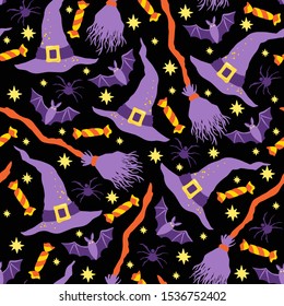 Halloween hand drawn vector seamless pattern.