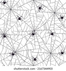 Halloween hand drawn vector seamless pattern with  spider and spiderweb.