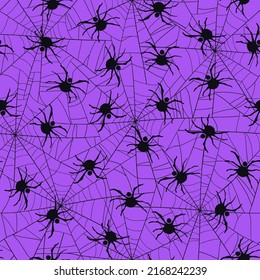 Halloween hand drawn vector seamless pattern with  spider and spiderweb.