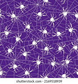 Halloween hand drawn vector seamless pattern with  spider and spiderweb.