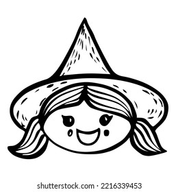 Halloween  hand drawn witch face silhouette. Vector doodle sketch illustration isolated on white background ready for scrapbooking and svg art.