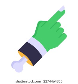 Halloween hand with finger pointing, flat vector 