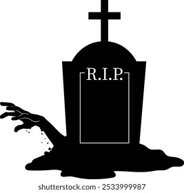 Halloween Hand From Grave Black Silhouette. Vector Hand Drawn Illustration Isolated On Transparent Background