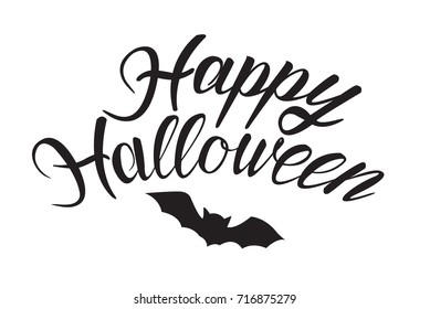 Halloween hand lettering and bats on white background