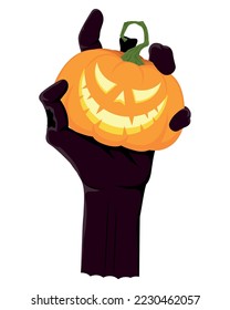 mano de halloween con icono de calabaza