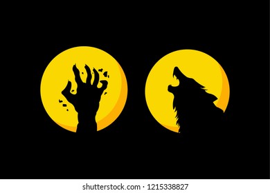 Halloween hand and wolf vector template
