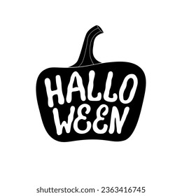 Halloween hand written lettering quote with pumpkin. Vector illustration.