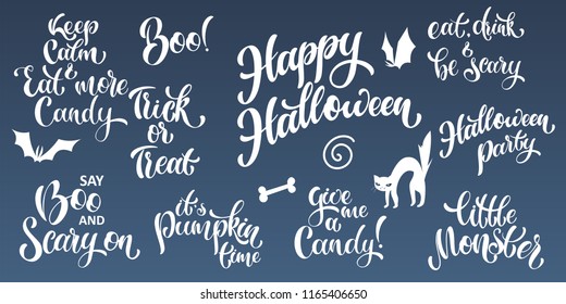 Halloween hand written text set. Design for print, poster, invitation, t-shirt. Vector illustration
