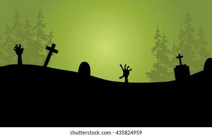 Halloween hand zombie in tomb scary silhouette