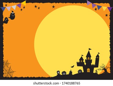 Halloween hand-drawn cute frame with moon