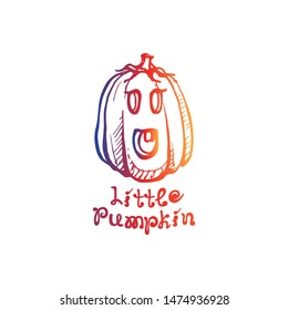 Halloween handdrawn gradient pumpkin with handwritten phrase isolated on white background. Inscription: Halloween menu