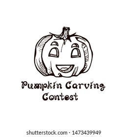 Halloween handdrawn pumpkin with handwritten phrase isolated on white background. Inscription: Pumpkin carving contest