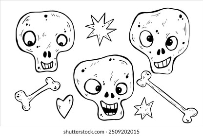 Calaveras y huesos de Vector dibujados a mano de Halloween

