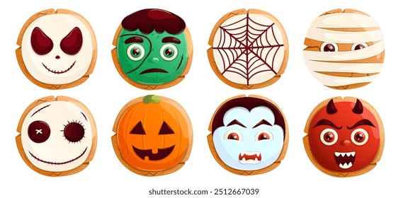 Conjunto de galletas hechas a mano de Halloween. Colección de postres dulces aterradores. Truco o trato Elementos de fiesta