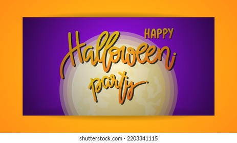 Halloween handwritten with Haunted Castle and Big Moon on purple in Halloween , Flat Modern design , illustration Vector EPS 10