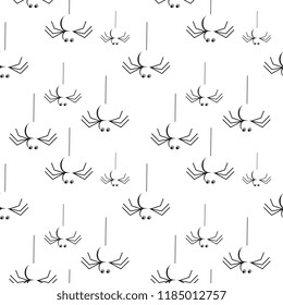 Halloween hanging spider seamless pattern. vector illustration for fashion textile print and wrapping with festive design.
