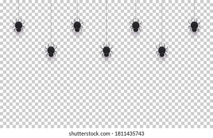 Halloween hanging spiders background. Spooky Halloween background 