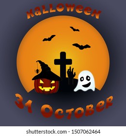 Halloween Happy Halloween 2019, Thanksgiving moonlit night, vector illustration