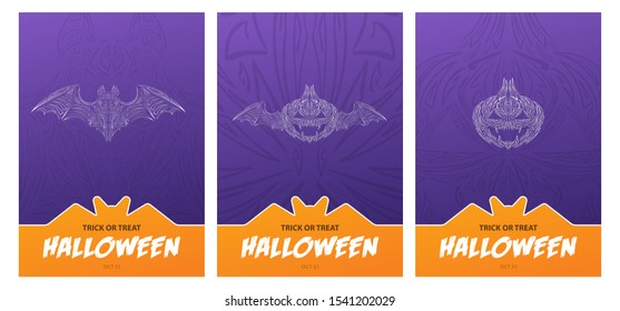 Halloween, Happy Halloween banner or party invitation background with bats and pumpkins in abstract digital line art. Place for text