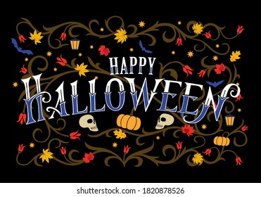 Halloween Happy. Beautiful lettering with a pattern. Festive greeting card