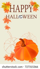 Halloween happy holiday creative vector illustration with silhouettes of pumpkins, vibrant autumn foliage  and place for text. Design template for posters, covers, party invitations, greeting cards.