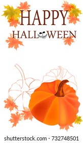 Halloween happy holiday creative vector illustration with silhouettes of pumpkins, vibrant autumn foliage  and place for text. Design template for posters, covers, party invitations, greeting cards.