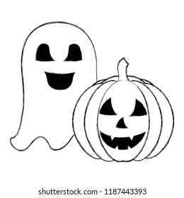 halloween happy pumpkin and ghost cartoon