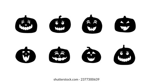 Halloween happy pumpkin lantern set. Isolated jack-o-lanterns with scary faces. Halloween clip art.