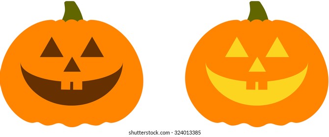 Halloween happy pumpkin vector icons set, Emotion Variation. Simple flat style design elements. Set of silhouette spooky horror images of pumpkins. Scary Jack-o-lantern facial expressions. 