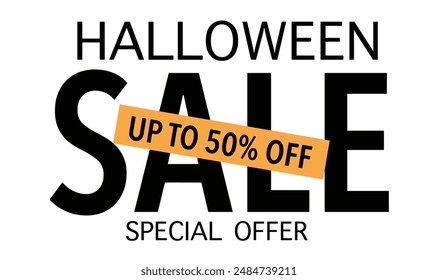 Halloween happy sale up tp 50% fifty percent offer autumn season pumpkin october month holiday celebration festival discount shopping party design advertisement horror store price spooky spider event