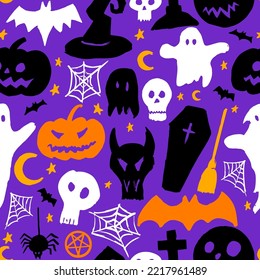 Halloween Happy Seamless Pattern. Vector Illustration of October 31 Holiday. Scary Party Background.