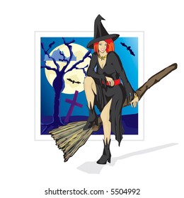 Halloween! Happy witch (two layers - girl and background)