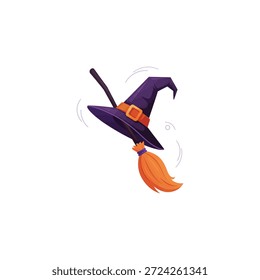 Chapéu de bruxa de Halloween e ícone de vassoura design vetor plano.