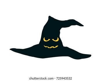 Halloween hat with eyes and mouth. Scary hat isolated on white background. Vector illustration.