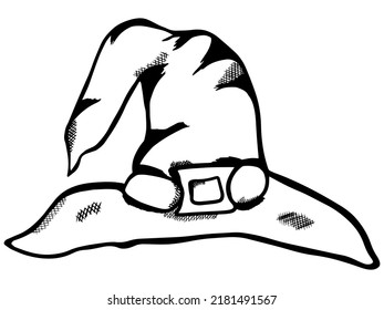 Halloween hat linear illustration. Hand-drawn Halloween hat doodle. Line art style. line drawing style, vector design.