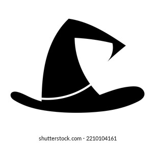 Halloween hat silhouette. Fairy tale, imagination and mysticism. Witchcraft and sorcery. Witch clothing and accessory. Graphic element for website, poster or banner. Cartoon flat vector illustration