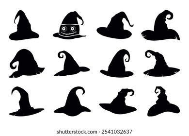 Halloween hat silhouettes vector illustration set
