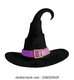 Halloween Hat Vector Illustration. Sorcerer Hat On White Background. Warlock Cap. Witchcraft Picture. Halloween Decoration. Magician Costume. Halloween Clipart For Logo, Greeting Cards And Design.
