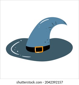 Halloween hat of witch flat vector illustration. Isolated object on white background. Good for posters, party invitations, stickers, cards, gift.