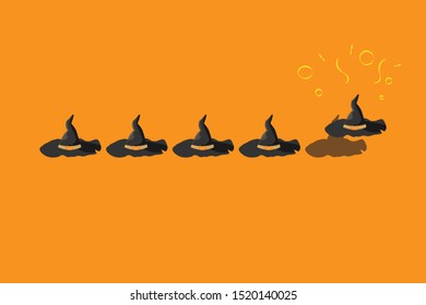 Halloween hats for rate of satisfaction level. Five grade for using in surveys. orange background, flat style. concept of testimonial messages, notification alerts, feedback evaluation
