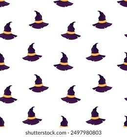 Halloween hats vector seamless pattern. Witch hats background, packaging design, Wrapping paper