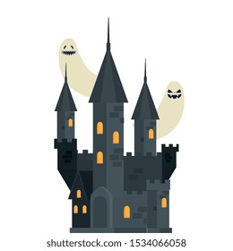 halloween haunted castle with ghosts vector illustration design