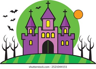 Halloween haunted Castle, spooky house isolated on white background.