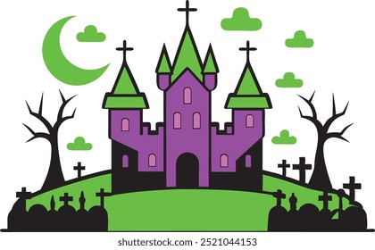 Halloween haunted Castle, spooky house isolated on white background.
