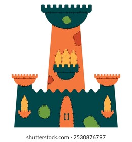 Castillo encantado de Halloween con parches cosidos y Vector de diseño espeluznante