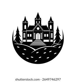 A Halloween haunted castle vector illustration icon