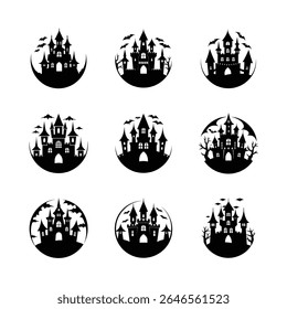 Halloween haunted castle vector silhouette bundle
