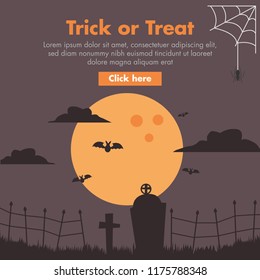 Halloween Haunted Cemetery Flat Design Illustration